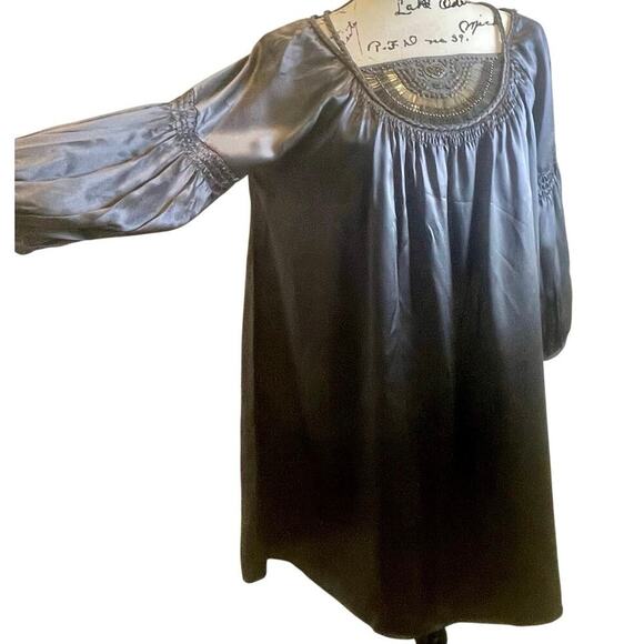 TRULY BY PART TWO TUNIC DRESS SILK GRAY SHINY SZ 6 EMBELLISHED CHIC WHIMSICAL - Picture 11 of 16